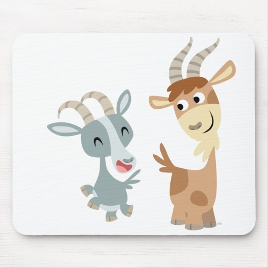 Two Cute Happy Cartoon Goats Mousepad Muismat (Voorkant)