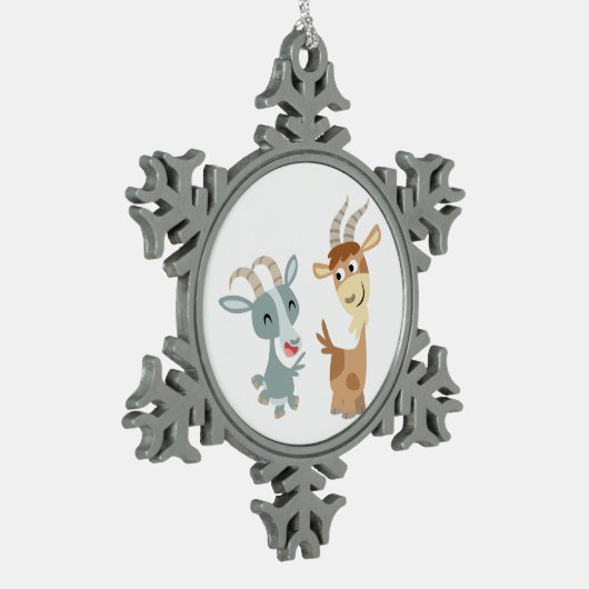 Two Cute Happy Cartoon Goats Pewter Ornament (Links)