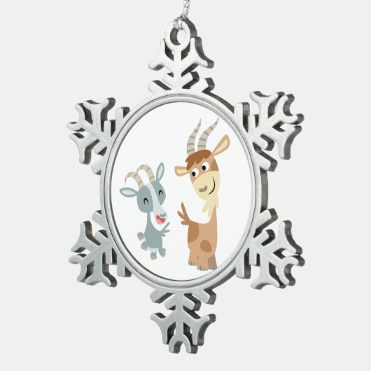 Two Cute Happy Cartoon Goats Pewter Ornament (Rechts)