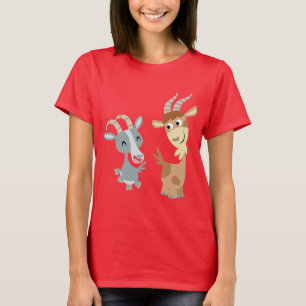 Two Cute Happy Cartoon Goats Women T-Shirt