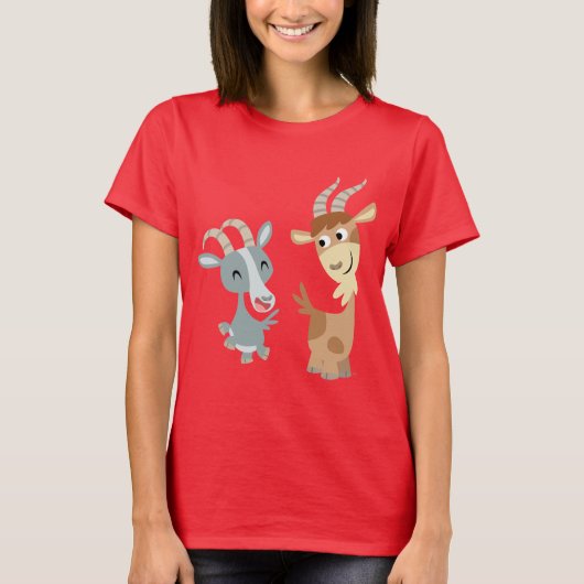 Two Cute Happy Cartoon Goats Women T-Shirt (Voorkant)
