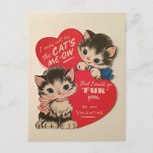 Two Cute Kittens Vintage Valentine Postcard Briefkaart (Voorkant)