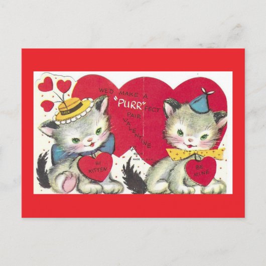 Two Cute Kittens Vintage Valentine Postcard Briefkaart (Voorkant)