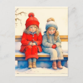 Two Cute Little Children Chritmas  Briefkaart