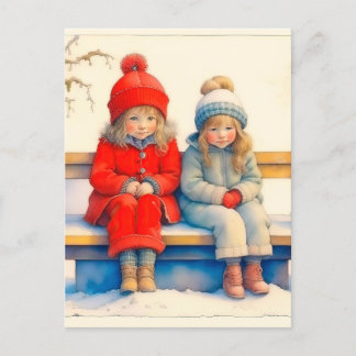 Two Cute Little Children Chritmas Briefkaart