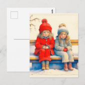 Two Cute Little Children Chritmas  Briefkaart (Voorkant / Achterkant)