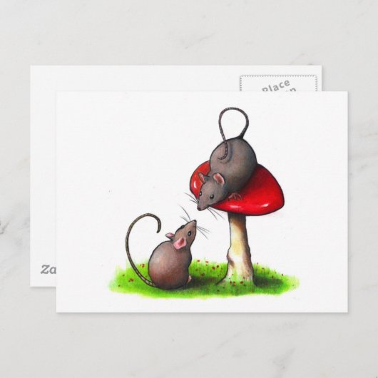 Two Cute Little Mice and a Toadstool: Artwork Briefkaart (Voorkant / Achterkant)