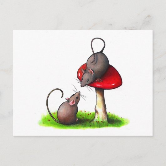 Two Cute Little Mice and a Toadstool: Artwork Briefkaart (Voorkant)