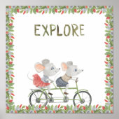 Two Cute Mice On A Bike Explore Text Poster (Voorkant)