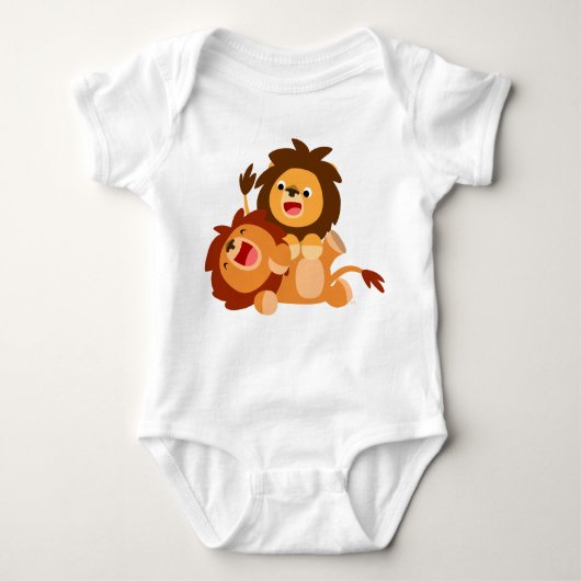 Two Cute Playful Cartoon Lions Baby Creeper Romper (Voorkant)