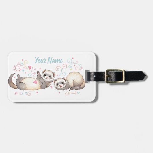 Two Cute Playful Ferrets Love Luggage Tag Bagagelabel (Voorkant horizontaal)