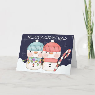 Two Cute Snowman Couple Kerstmis Feestdagen Kaart