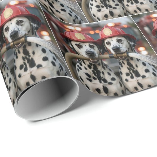 Two Dalmatian Dogs Holding a Fireman Hose Cadeaupapier (Rol Hoek)