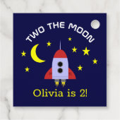 Two De maan 2e verjaardag raket schip sterren Bedankjes Labels (Achterkant)