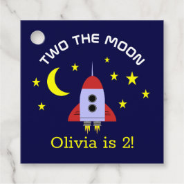 Two De maan 2e verjaardag raket schip sterren Bedankjes Labels