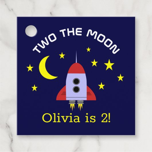 Two De maan 2e verjaardag raket schip sterren Bedankjes Labels (Voorkant)