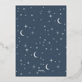 Two De Maan Blauw Marine Verjaardag Zilver Folie Uitnodiging (Achterkant)