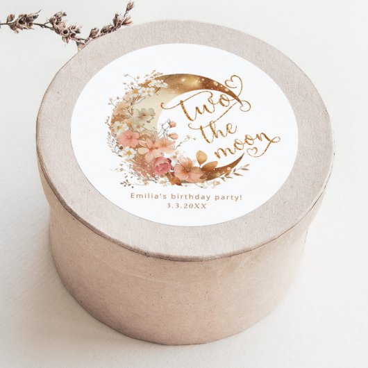 Two de maan goud roze meisje 2e verjaardag party ronde sticker