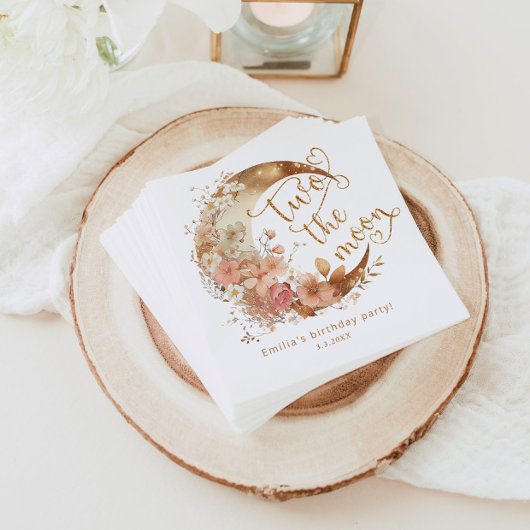 Two de maan goud roze meisje 2e verjaardag party servet