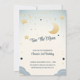 Two De Maan Meisje Tweede Verjaardagsfeestuitnodig Kaart