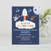 Two De Moon Boy Space Raket Lift Off 2nd Bday Kaart (Staand voorkant)