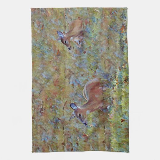 Two Deer Baby Deer Resting Meadow Art Handdoek (Verticaal)