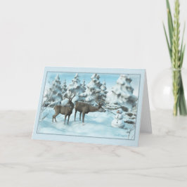 Two Deers en een Snowman Bedankkaart