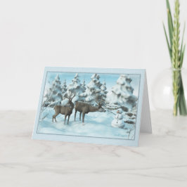 Two Deers en een Snowman Bedankkaart