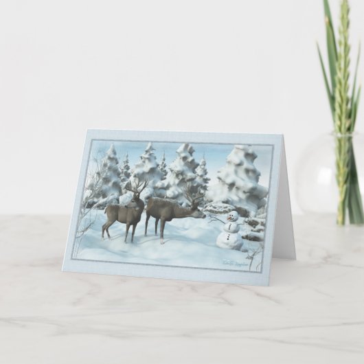 Two Deers en een Snowman Bedankkaart (Voorkant)
