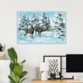 Two Deers en een Snowman Poster (Thuiskantoor)