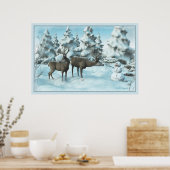 Two Deers en een Snowman Poster (Keuken)