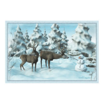 Two Deers en een Snowman