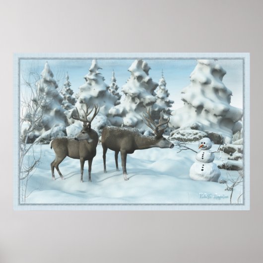 Two Deers en een Snowman Poster (Voorkant)
