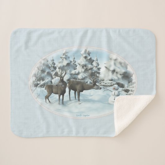 Two Deers en een Snowman Sherpa Blanket Deken (Voorkant (horizontaal))