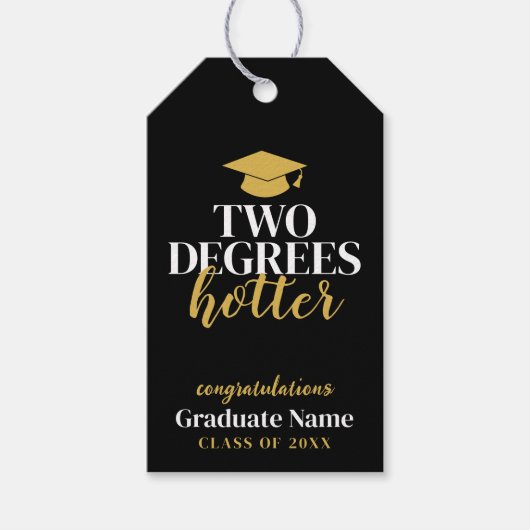 Two Degrees Hotter - Naam - Zwart Goud Afstuderen Cadeaulabel (Voorkant)