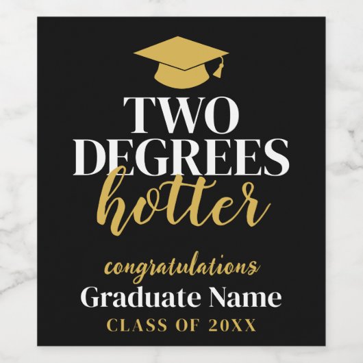 Two Degrees Hotter - Naam - Zwart Goud Afstuderen Wijn Etiket (Enkel label)