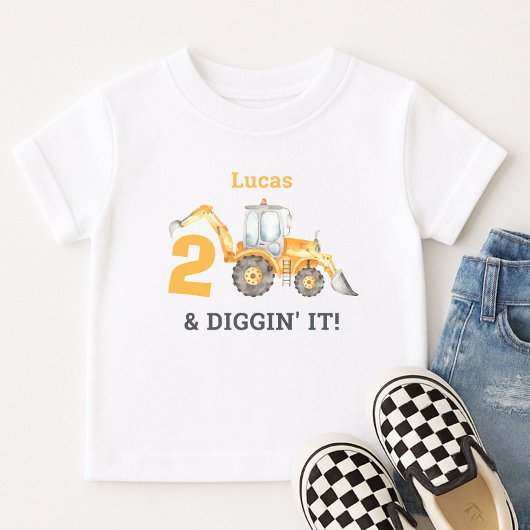 Two & Diggin' IT Construction Naam 2e verjaardag Kinder Shirts