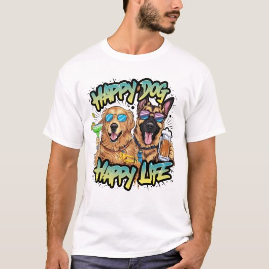 Two Dogs Drink Beer en draagt een zonnebril T-shirt (Voorkant)