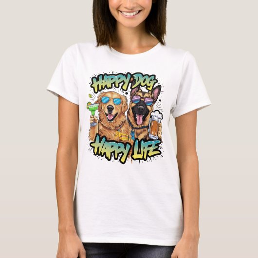 Two Dogs Drink Beer en draagt een zonnebril T-shirt (Voorkant)