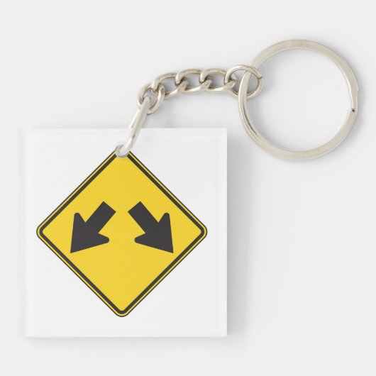 Two Downward Arrows Warning Road Sign Sleutelhanger (Achterkant)