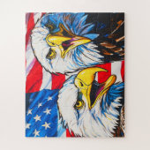 Two Eagles Talking - Amerikaanse vlag en kale adel Legpuzzel (Verticaal)