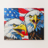 Two Eagles Talking - Amerikaanse vlag en kale adel Legpuzzel (Horizontaal)