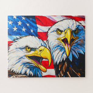 Two Eagles Talking - Amerikaanse vlag en kale adel Legpuzzel