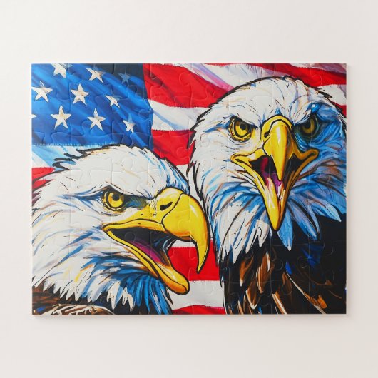 Two Eagles Talking - Amerikaanse vlag en kale adel Legpuzzel (Horizontaal)