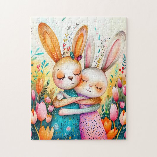 Two Easter Bunnies in Tulip Field Legpuzzel (Verticaal)