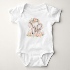 Two Elephants Snuggled with Floral Wreath Romper