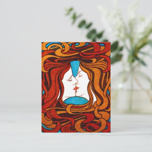 "Two Faces Kissing with Hair" ongeveer 1898 Briefkaart (Staand voorkant)