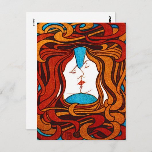 "Two Faces Kissing with Hair" ongeveer 1898 Briefkaart (Voorkant / Achterkant)