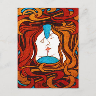 "Two Faces Kissing with Hair" ongeveer 1898 Briefkaart