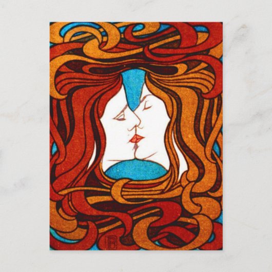 "Two Faces Kissing with Hair" ongeveer 1898 Briefkaart (Voorkant)